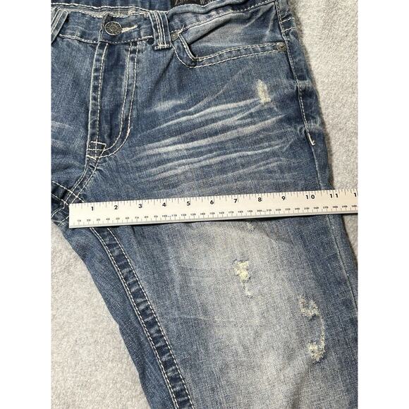 T.K. Axel Jeans Mens W32 L32 Wolcott Boot Cut Distressed Ripped Blue Denim - Picture 8 of 16